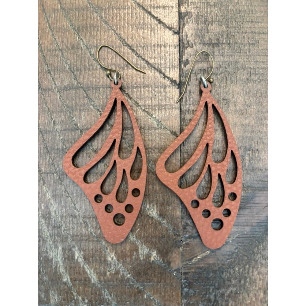 Whimsygoth Butterfly Wing Earrings Women OS Brown Black Laser Cut Faux Leather